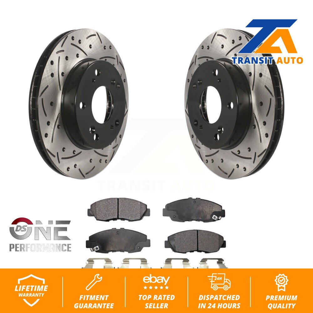 Front Coated Drilled Slot Disc Brake Rotor Semi-Metallic Pad Kit For Honda Civic