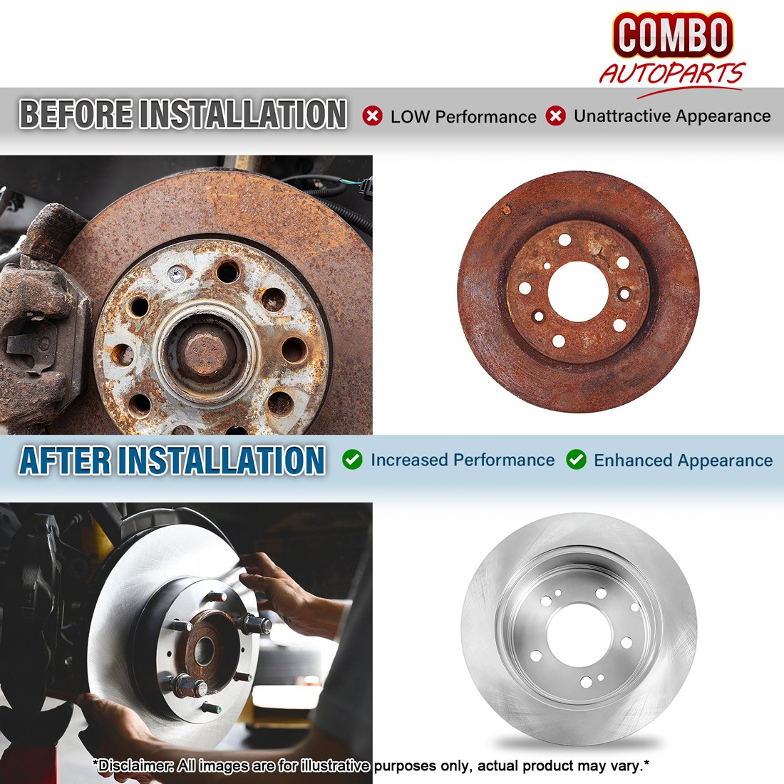 Front Disc Rotors Semi-Metallic Pads for Volvo 240 Volvo 242 Volvo 244