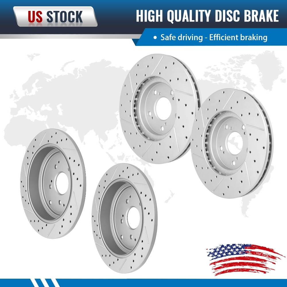 Front and Rear Drilled Slotted Brake Rotors Set of 4 for Honda Pilot 3.5L V6
