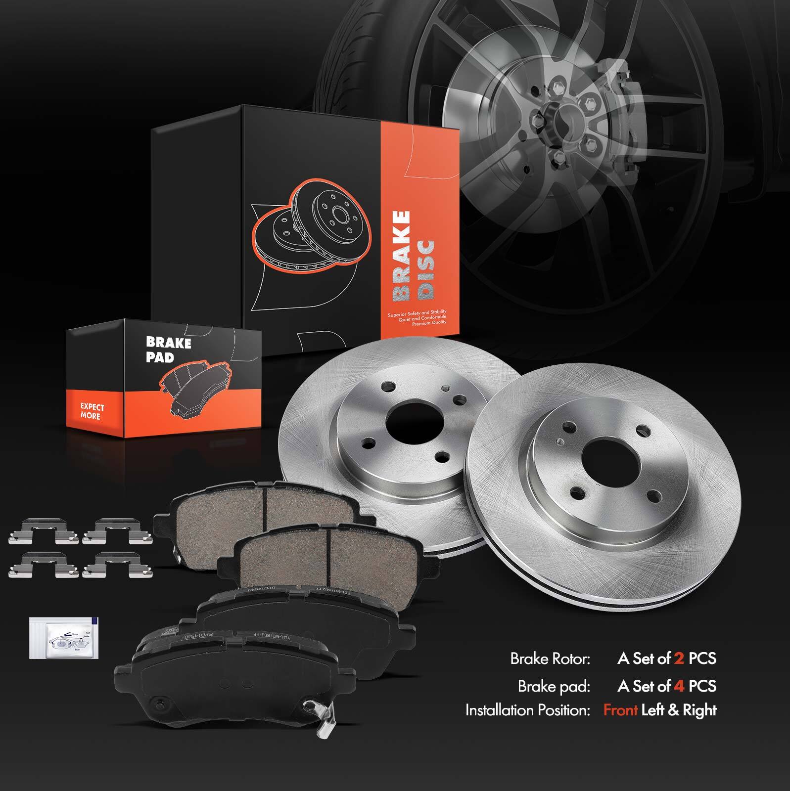 Front Left &Right Disc Brake Rotors + Brake Pads for Mazda 2 2011 2012 2013 2014