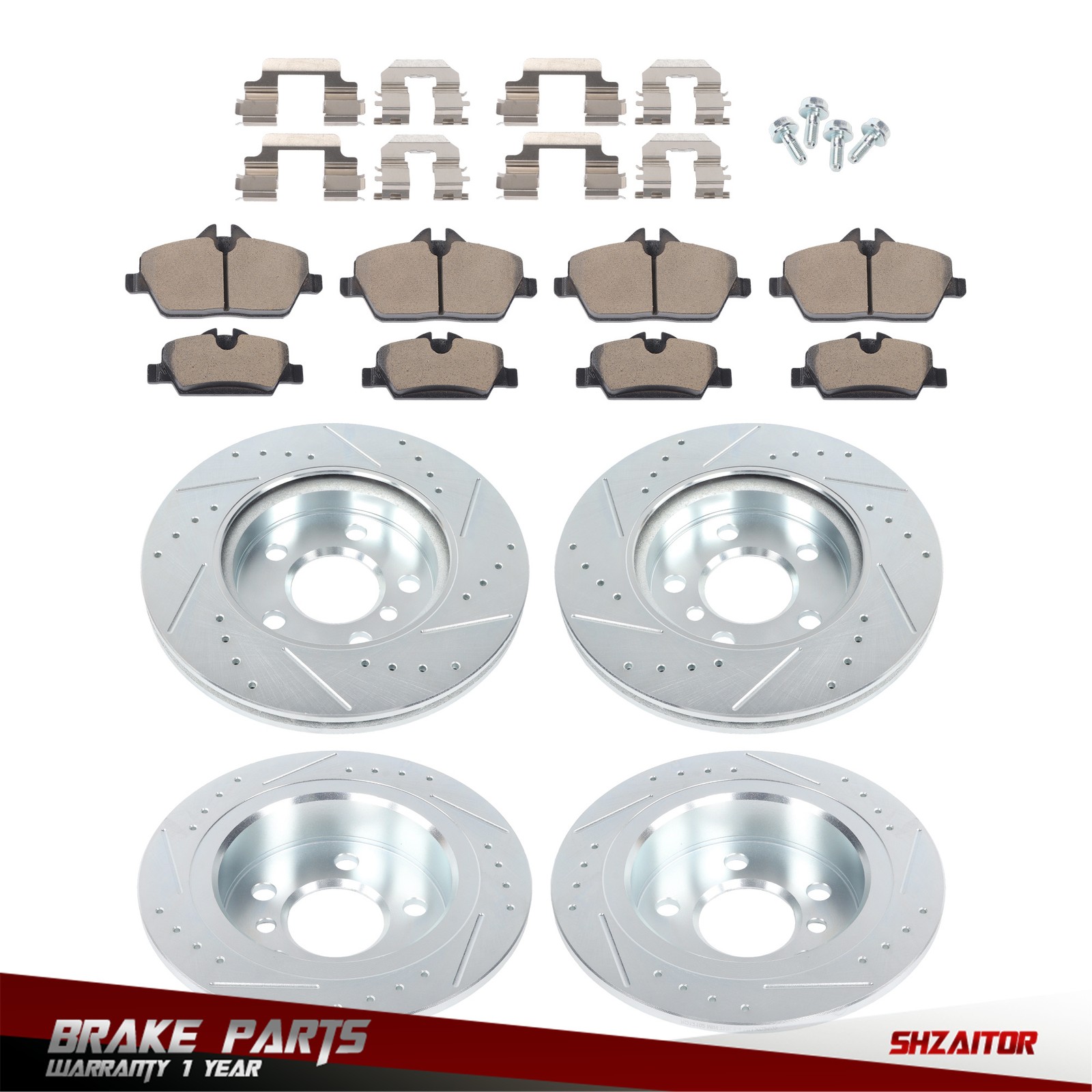 Front & Rear Drilled Brake Rotor & Brake Pads 2015-2016 For Mini Cooper F56/ F57