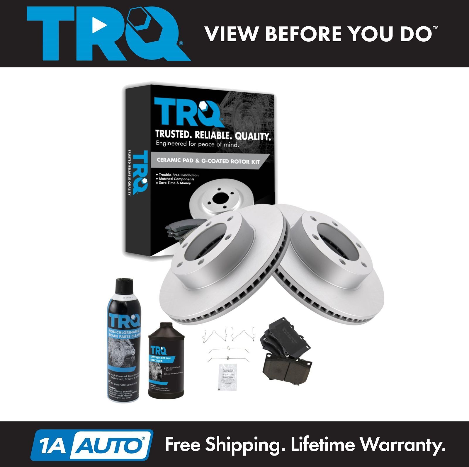 TRQ Front Premium Posi Ceramic Brake Pad & Coated Rotor Kit w/Chemicals