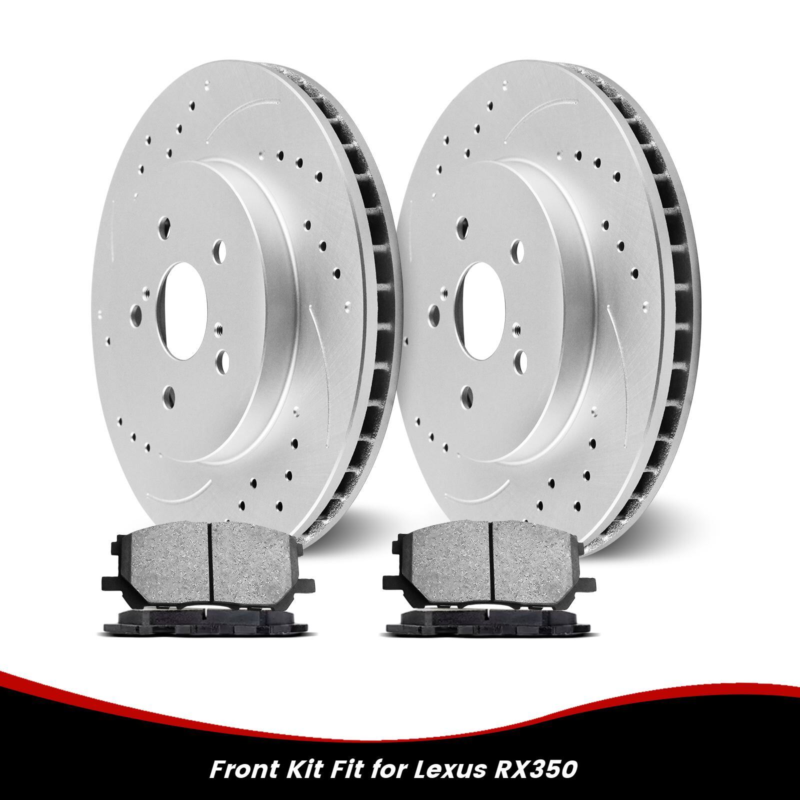 For Lexus RX350 2007-2009 12.56 in Front Drilled Brake Rotors Ceramic Brake Pads