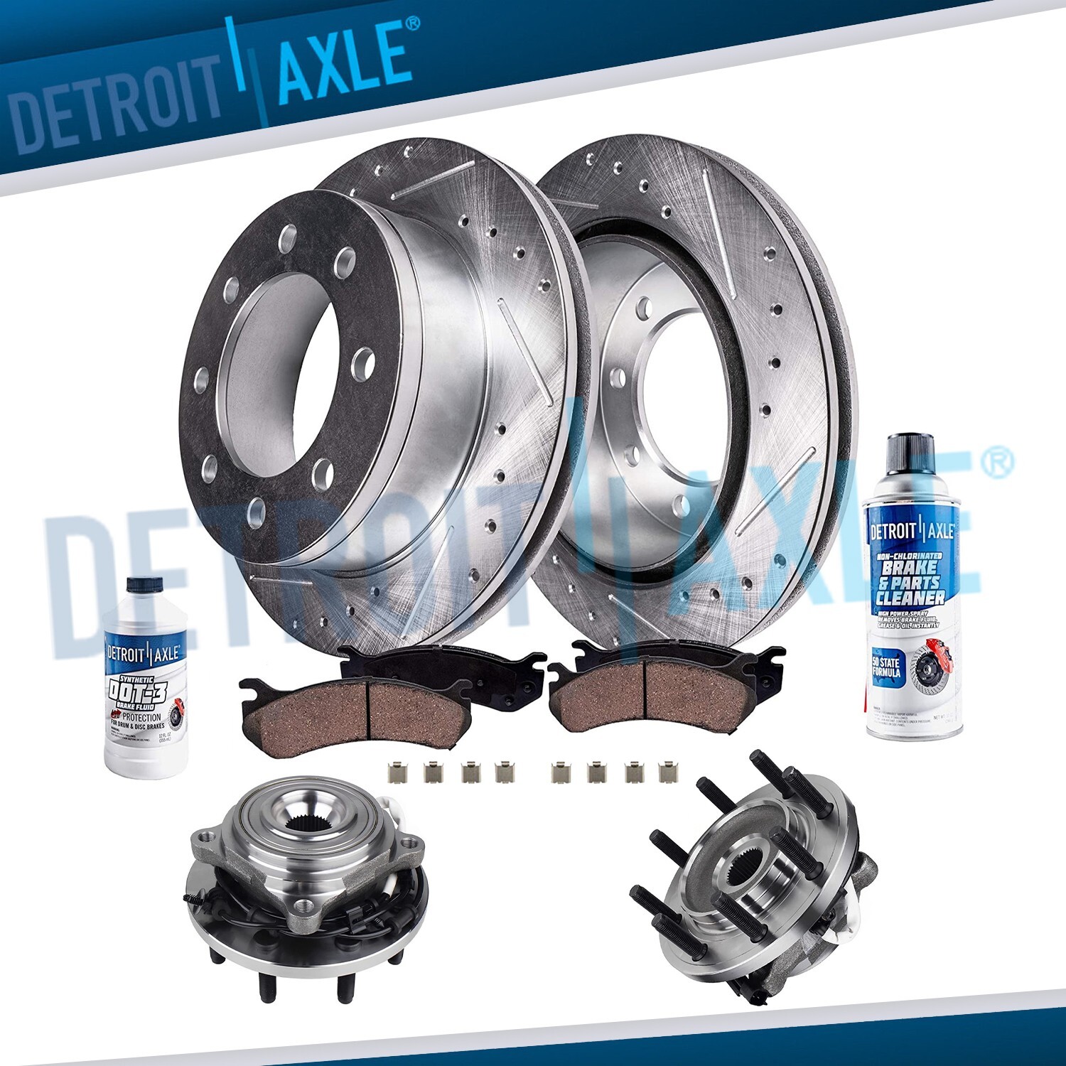Front Drilled Rotors Brake Pads + Wheel Hub Bearings for 2014-2018 Ram 2500 3500