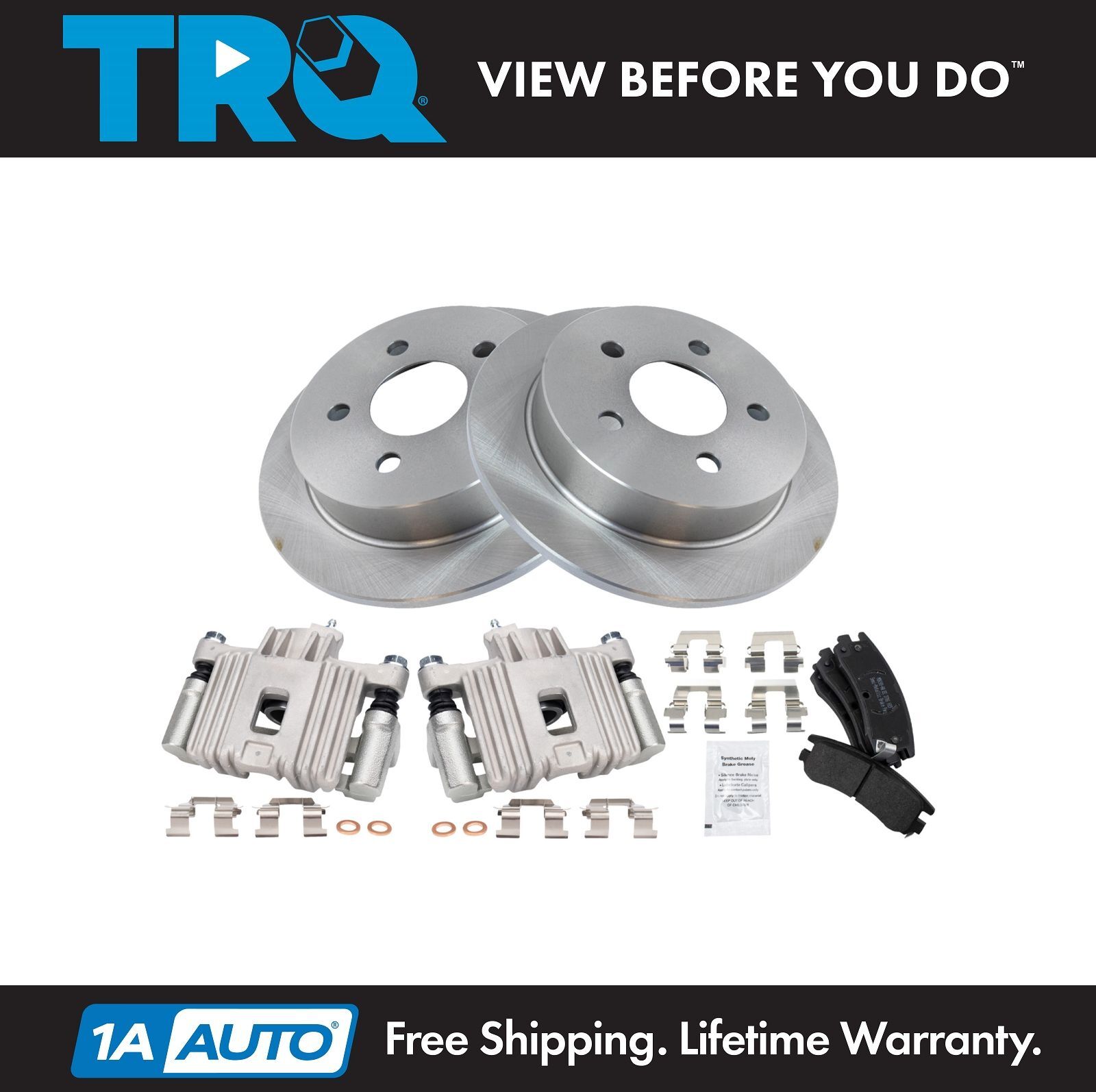 TRQ Rear Brake Calipers Ceramic Pads & Rotors Fits 99-04 Alero 99-05 Grand Am
