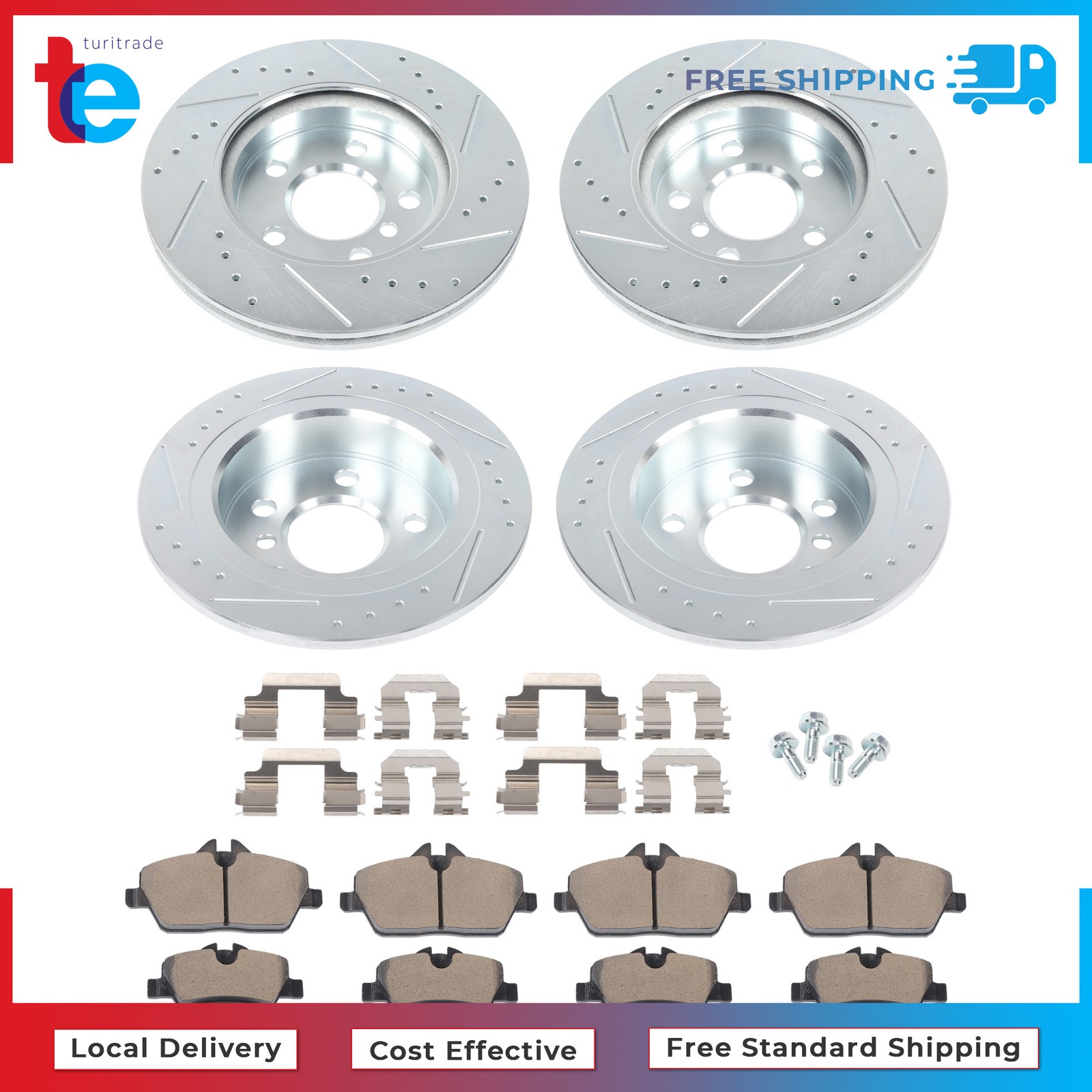 For Mini Cooper F56/ F57 2015-2016 Front & Rear Drilled Brake Rotor & Brake Pads