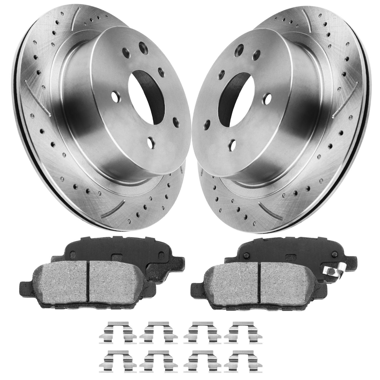 Front Rear Drilled Rotors Ceramic Pads for 2003-2005 INFINITI G35 Nissan 350Z