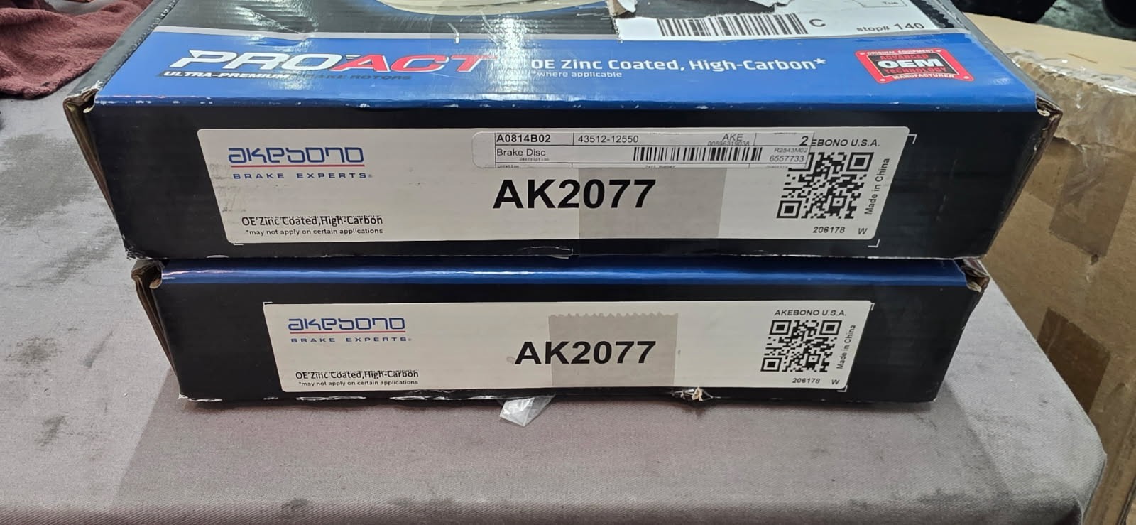 Akebono PRO-ACT High Carbon Zinc Coated Brake Disc Rotor – AK2077 (TWO PACK)