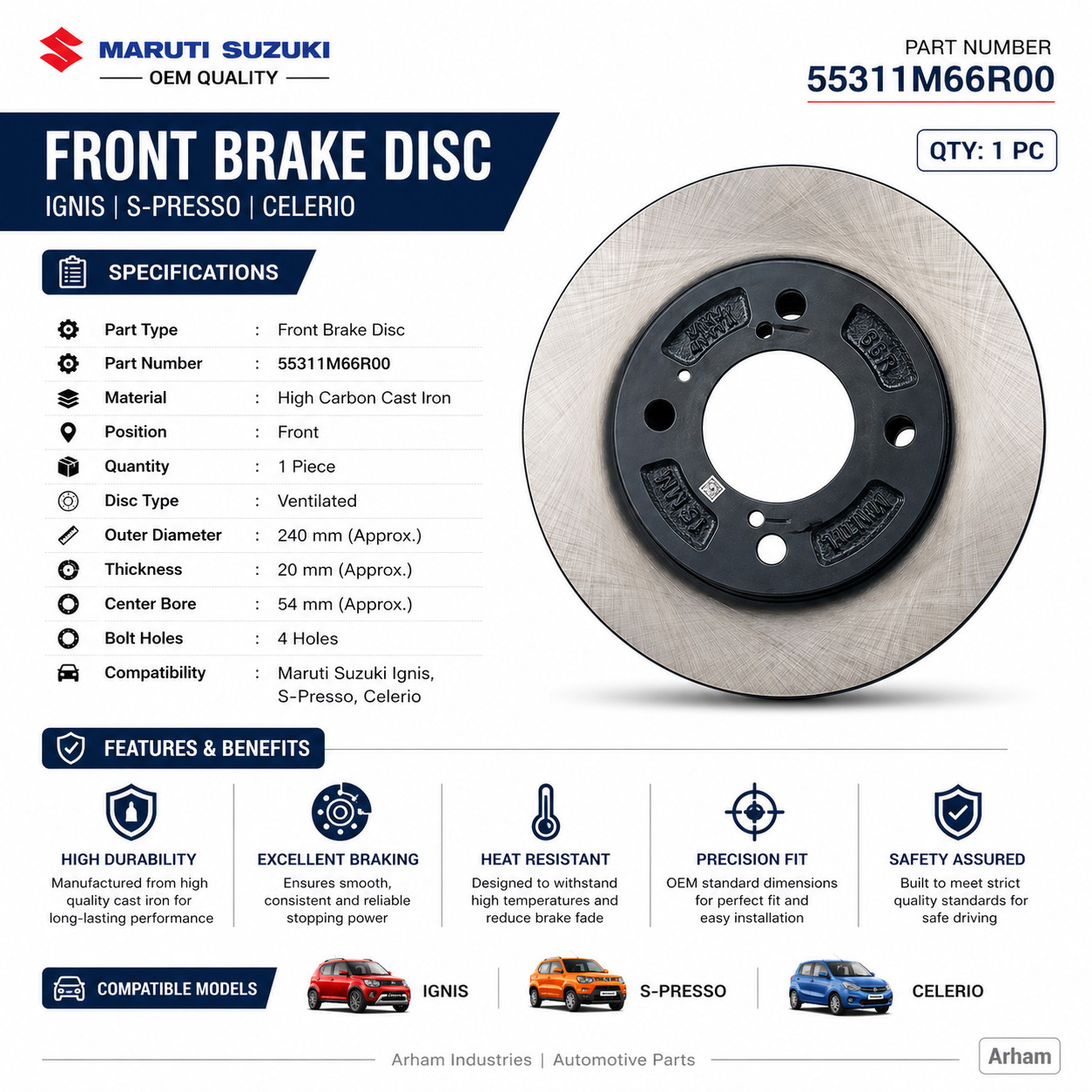 Genuine Maruti Suzuki Front Brake Disc Ignis S-Presso Celerio 55311M66R00