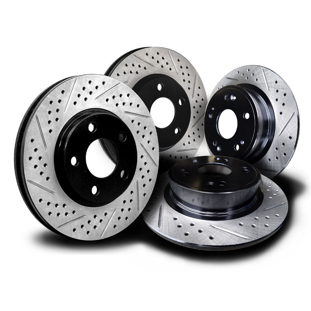 SCI001SDP Scion tC 2005-10 Front and Rear Brake Rotors Pads Cross Drill & Slots