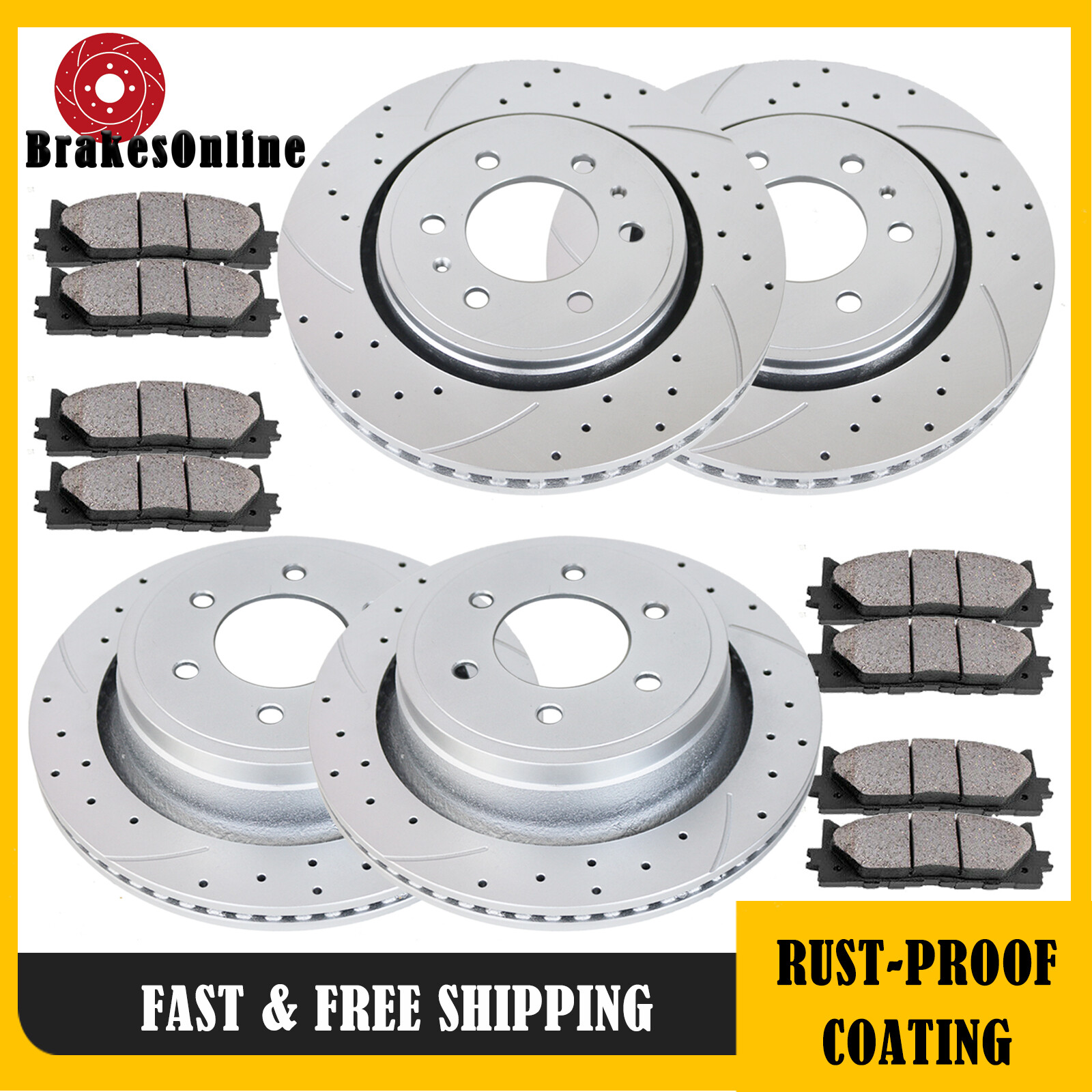 ​Front and Rear Brake Rotors Pads Kit for Ford F-150 2012-2020 Slotted Drilled
