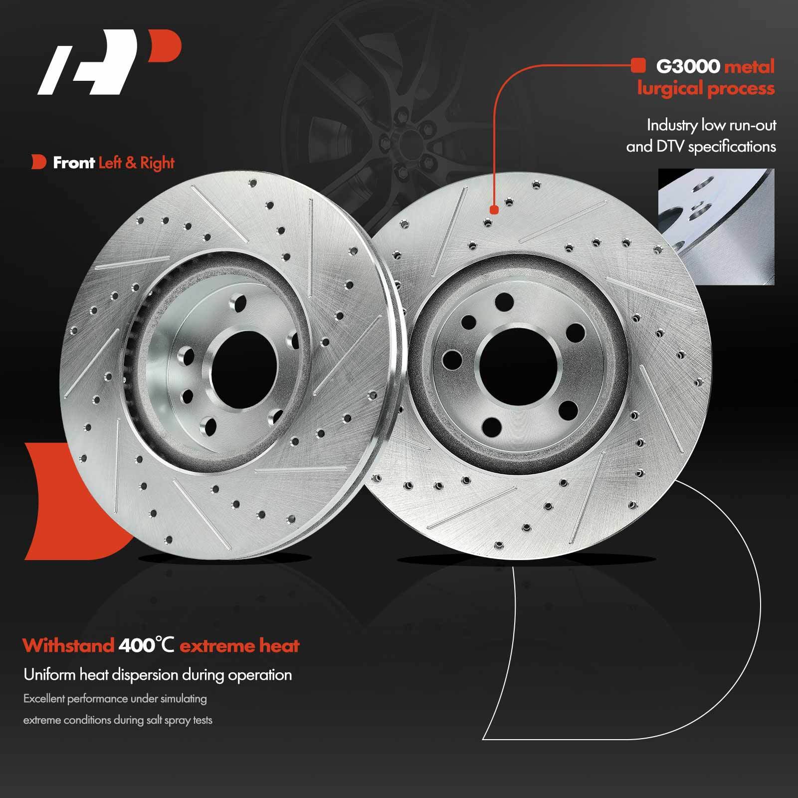 A-Premium Front Side Drilled Brake Rotors for Volvo S60 S80 V60 XC70 Land Rover