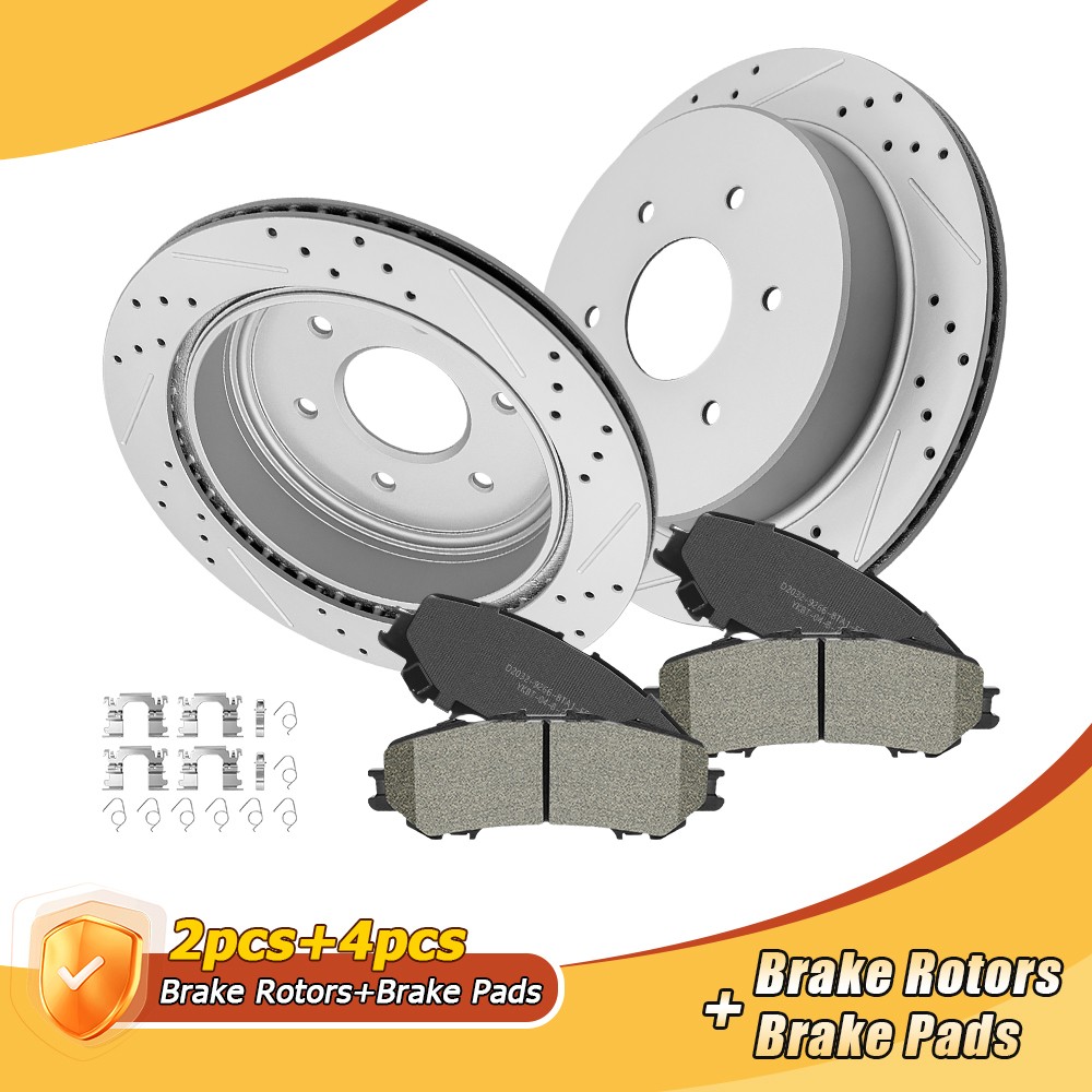 Rear Disc Brake Rotors & Ceramic Pads W/Hardware Kit for 2017-2023 Nissan Titan