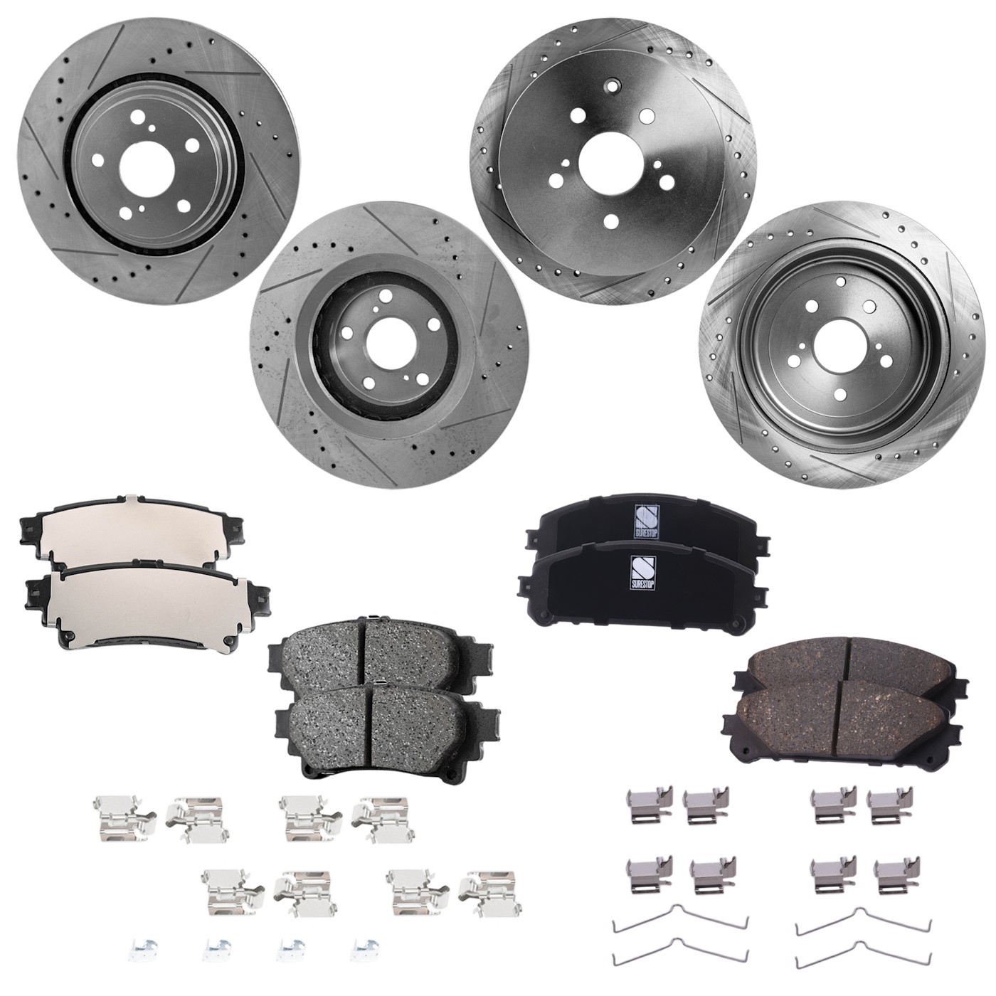 Front & Rear Brake Disc Rotors and Pads Kit for Toyota Sienna Highlander RX350