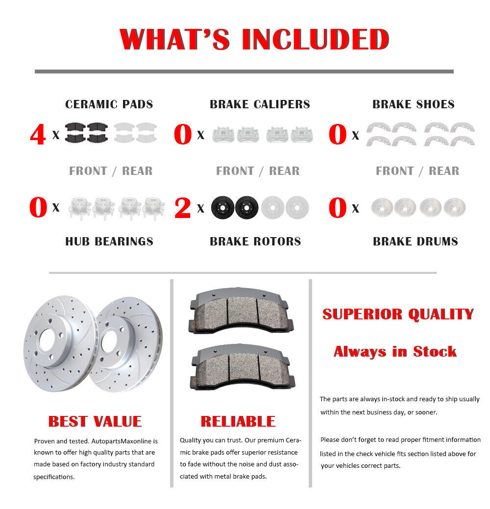 296mm Front Disc Brake Rotors + Ceramic Brake Pads for 2007 – 2016 Honda CR-V