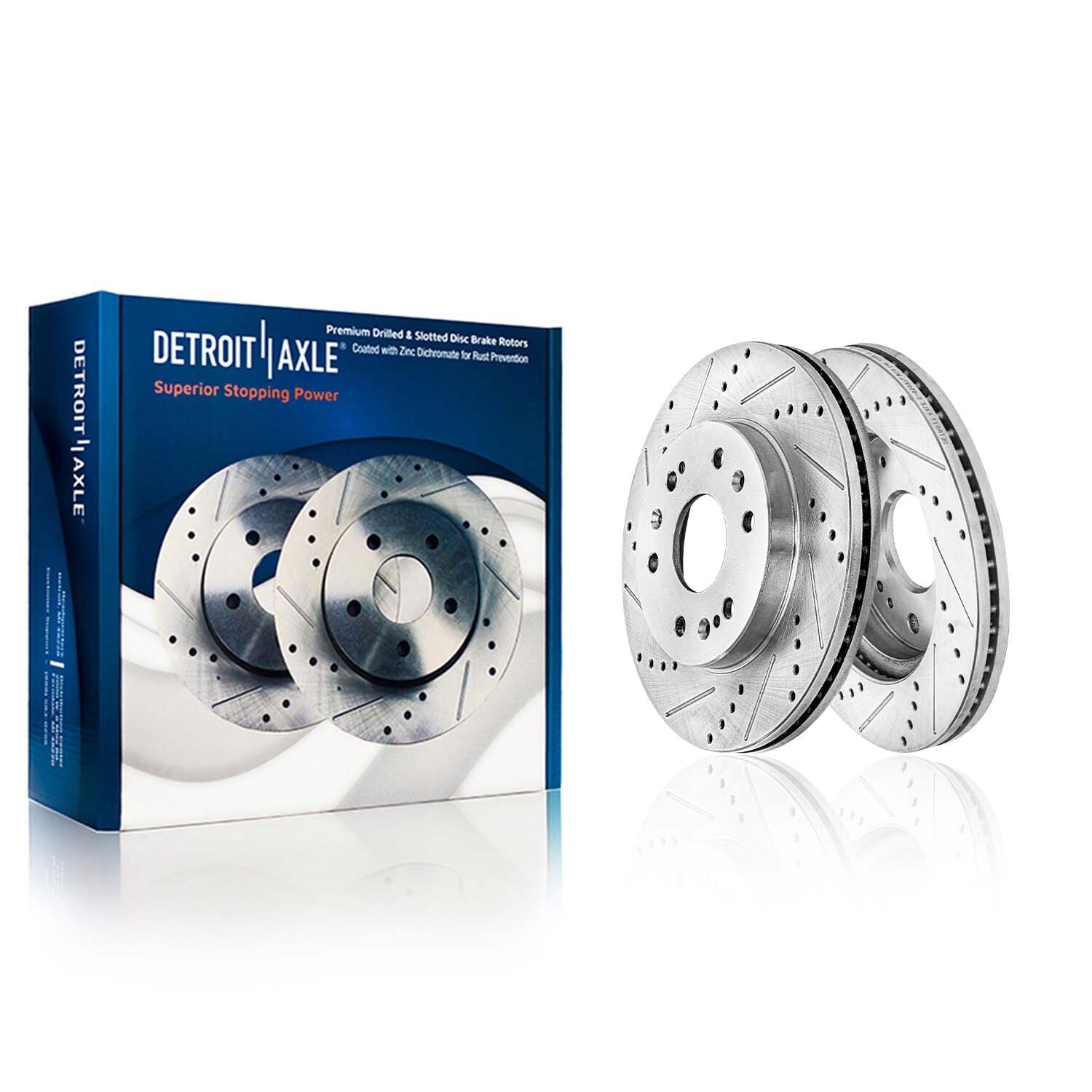 Front Drilled Rotor Ceramic Pad + Rear Drum Shoe for 09-13 Silverado Sierra 1500