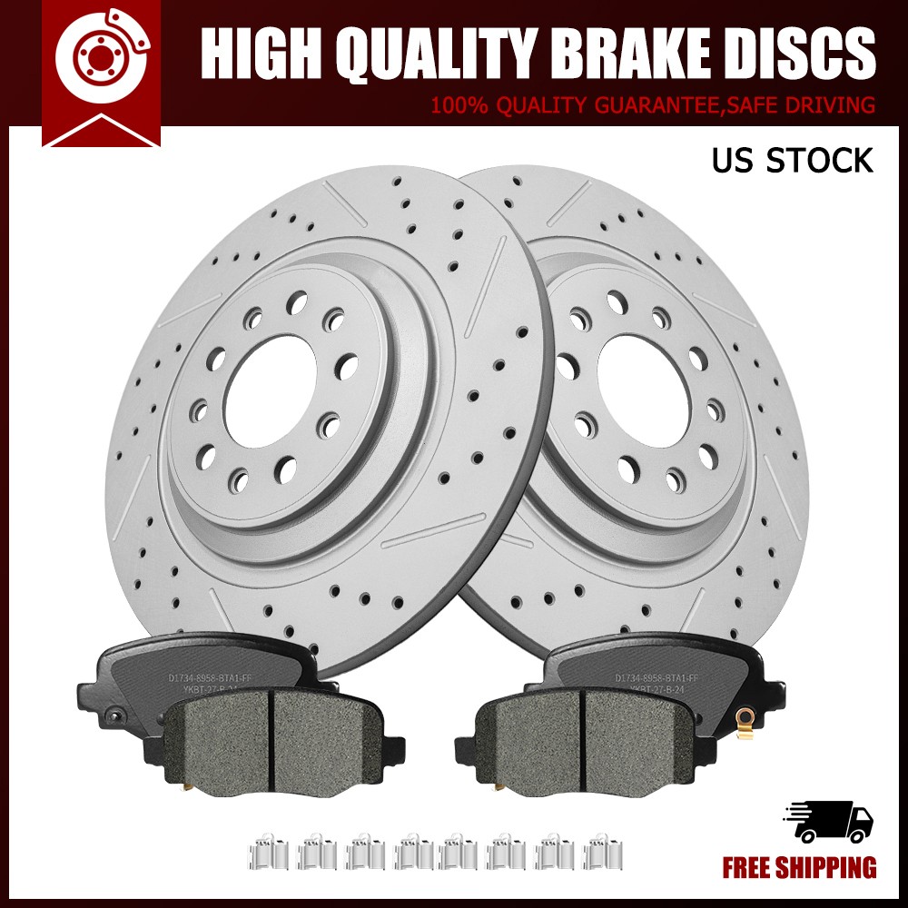 Rear Drilled Rotors+Brake Pads for 2014-2022 Jeep Cherokee W/2 Piston Calipers
