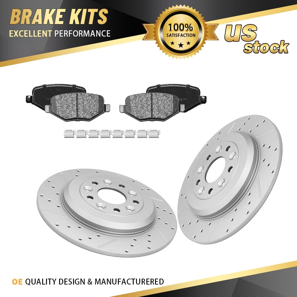 Rear Drilled Rotors & Brake Pads For Ford Explorer Flex Taurus Lincoln MKT MKX