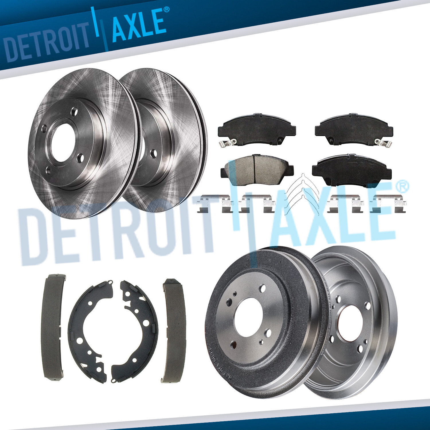 Front Disc Rotors Ceramic Pads Rear Brake Drums Shoes for 2009 – 2013 Honda Fit