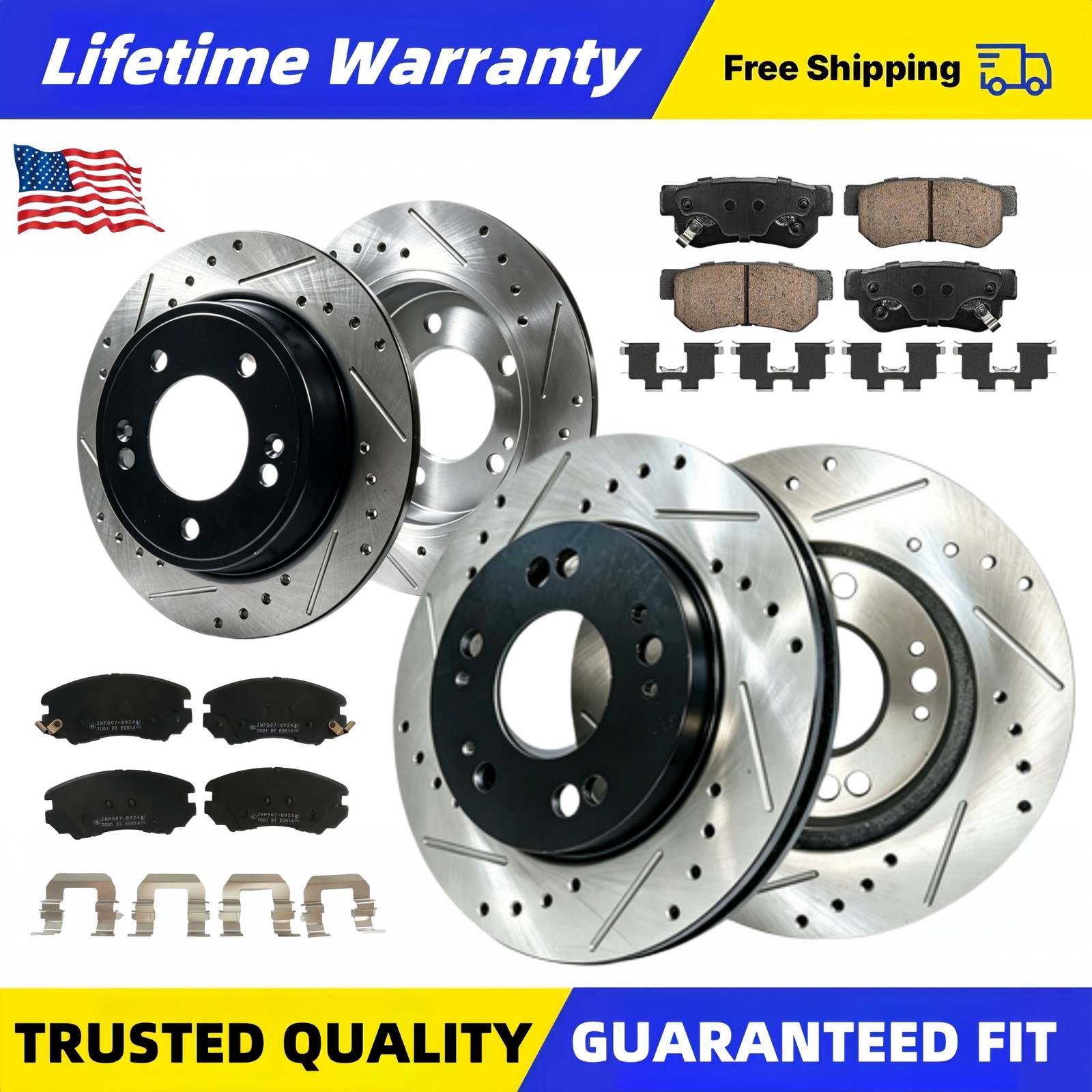 10.83″ Front & 10.31″Rear Brake Rotors + Ceramic Pads for 2007 2008 2009 Elantra