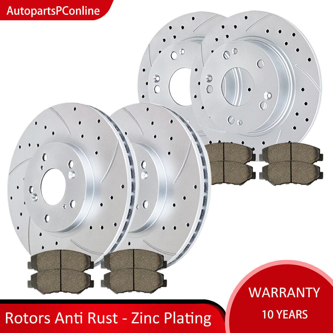 Front & Rear Brake Rotors + Brake Pads for 2008 – 2012 2014 – 2017 Honda Accord