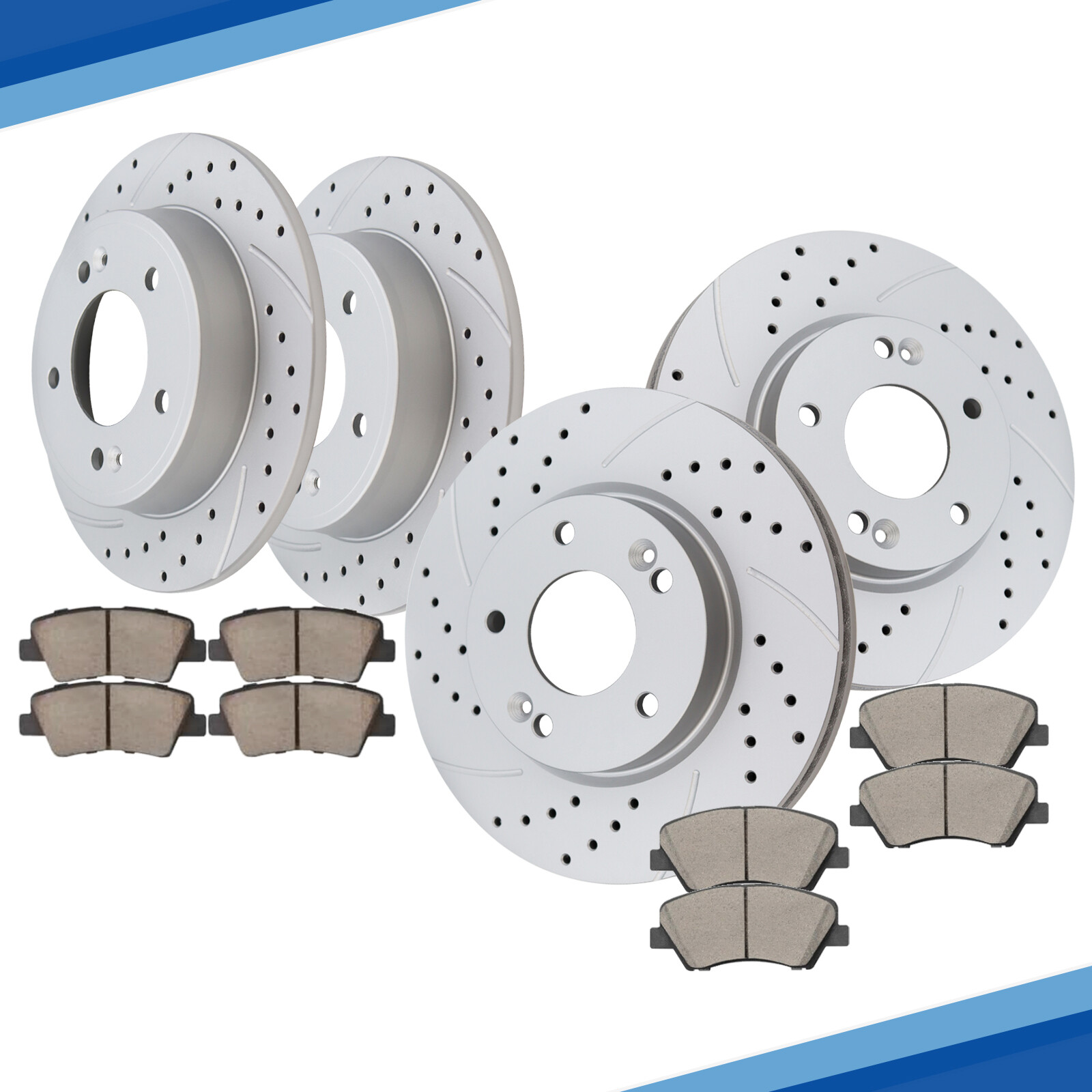 Front & Rear Drilled Rotors Brake Pads for 2014 – 2016 Hyundai Elantra Veloster