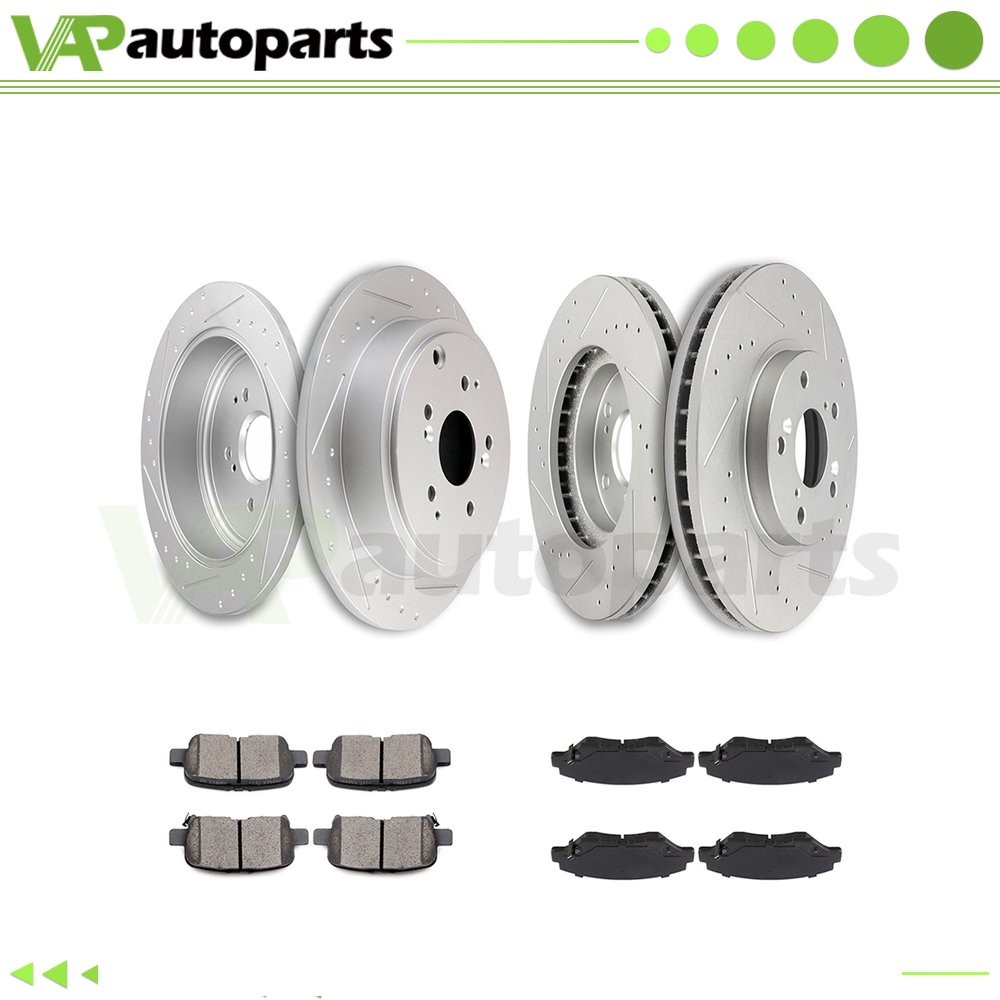 Brake Pads And Rotors Discs Front + Rear For Honda Pilot 3.5L 2003-2008 Drilled