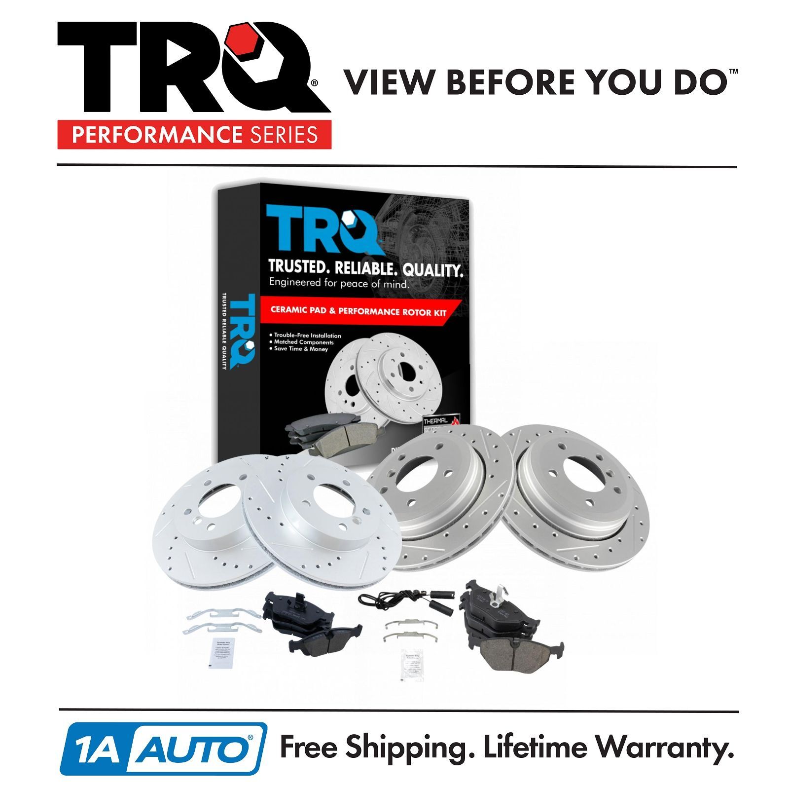 TRQ Performance Brake Rotor Drilled Slotted Zinc Coated Front & Rear Kit