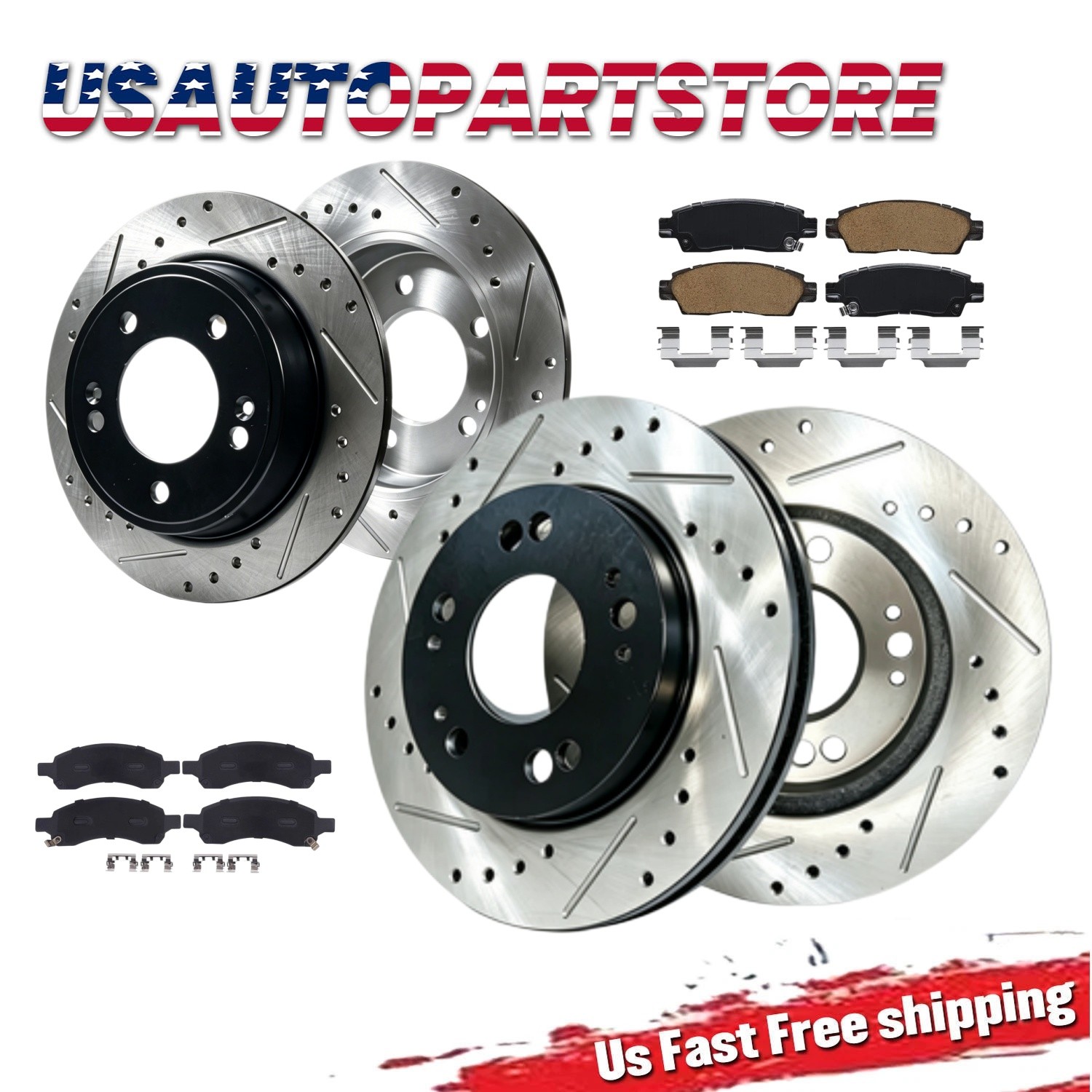 Front Rear Drilled Rotors Brake Pads Kit for 2014 2015 2016 Chevrolet Traverse