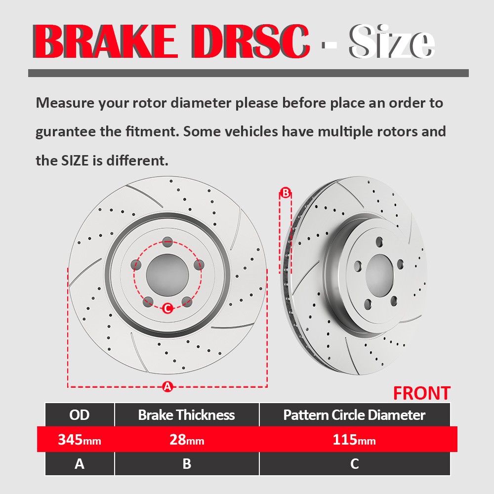 5.7L 345mm Front & Rear Brake Rotors + Pads for Charger Challenger Chrysler 300