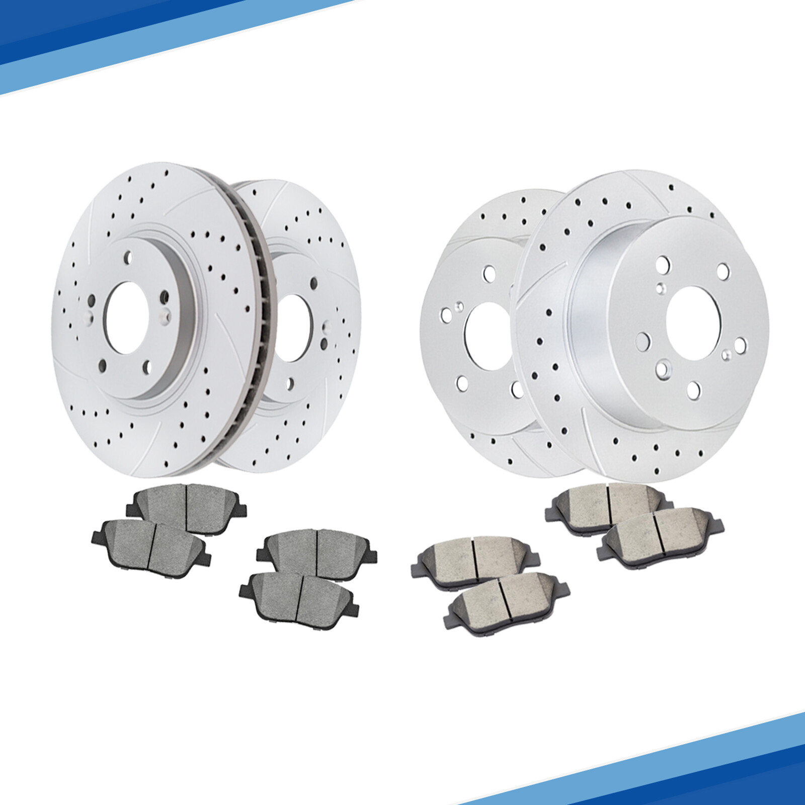 Front Rear Drilled Rotors Ceramic Brake Pads Kit for Kia Optima Hyundai Sonata