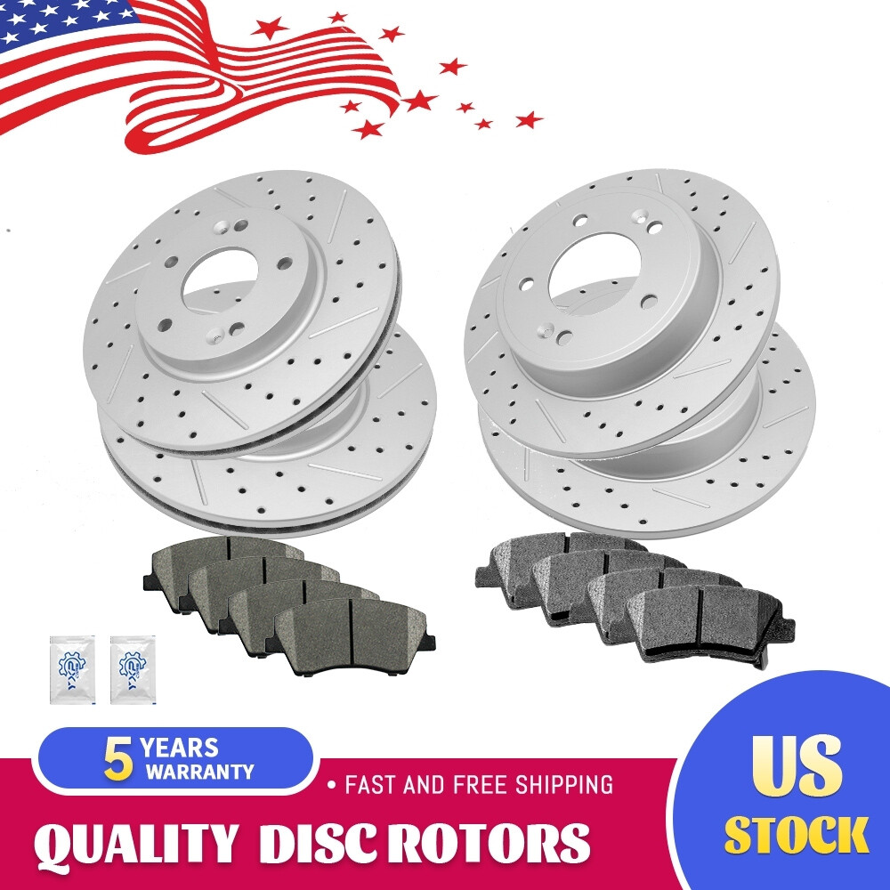 Front Rear Drilled Rotors + Ceramic Brake Pads for 2017 – 2020 Hyundai Elantra