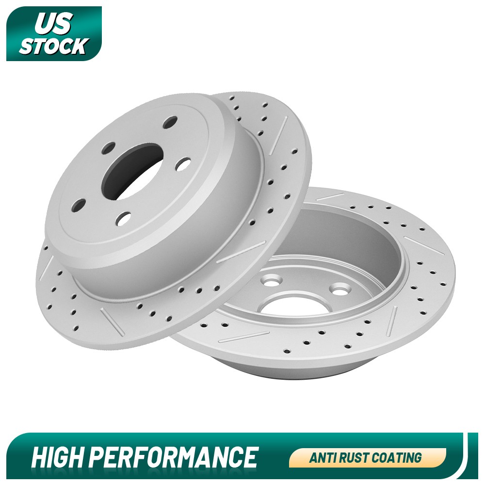2PCS Rear Drilled & Slotted Disc Brake Rotors For Jeep Wrangler 2007 2008 – 2017