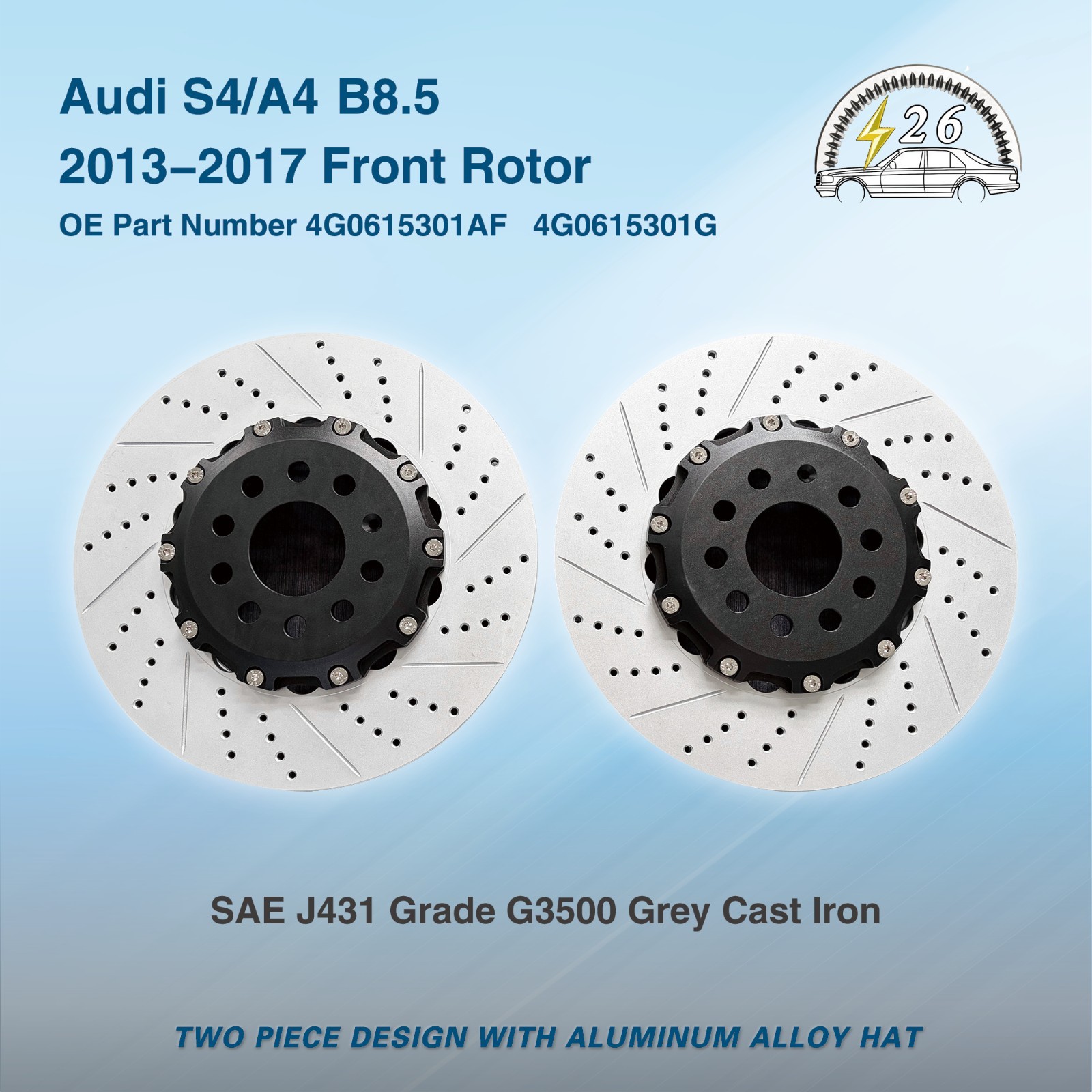 Audi S4 A4 2-Piece Front Floating Brake Rotors w/Pads Lightweight 2013-2017