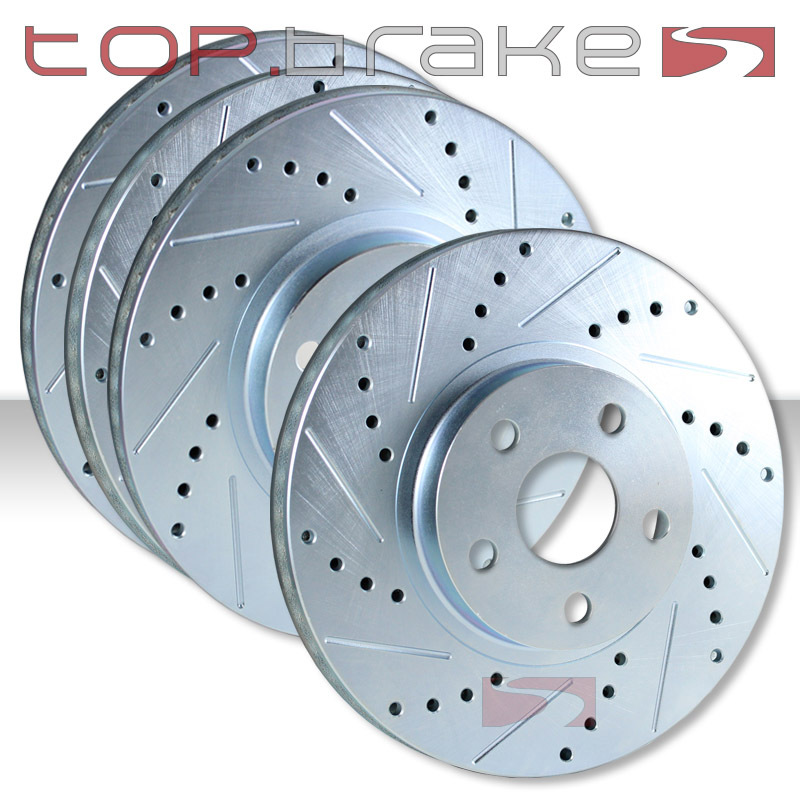FRONT + REAR SET Performance Cross Drilled Slotted Brake Disc Rotors TBS13149