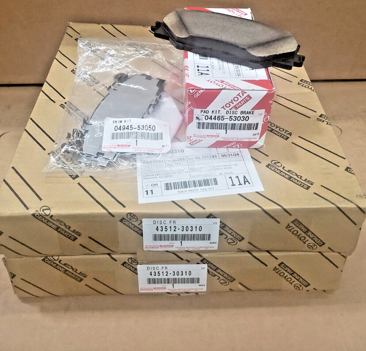 LEXUS OEM FACTORY (LOW DUST) FRONT BRAKES/SHIMS AND ROTOR SET 2006-2008 IS250