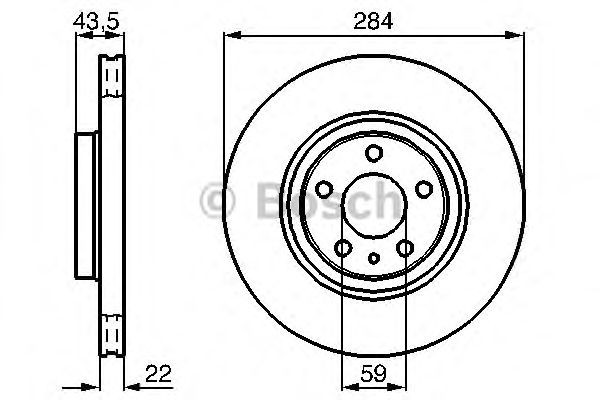 Bosch Brake Disc Front Diameter 283.9mm 59mm Vented 22mm With Screws 0986478521