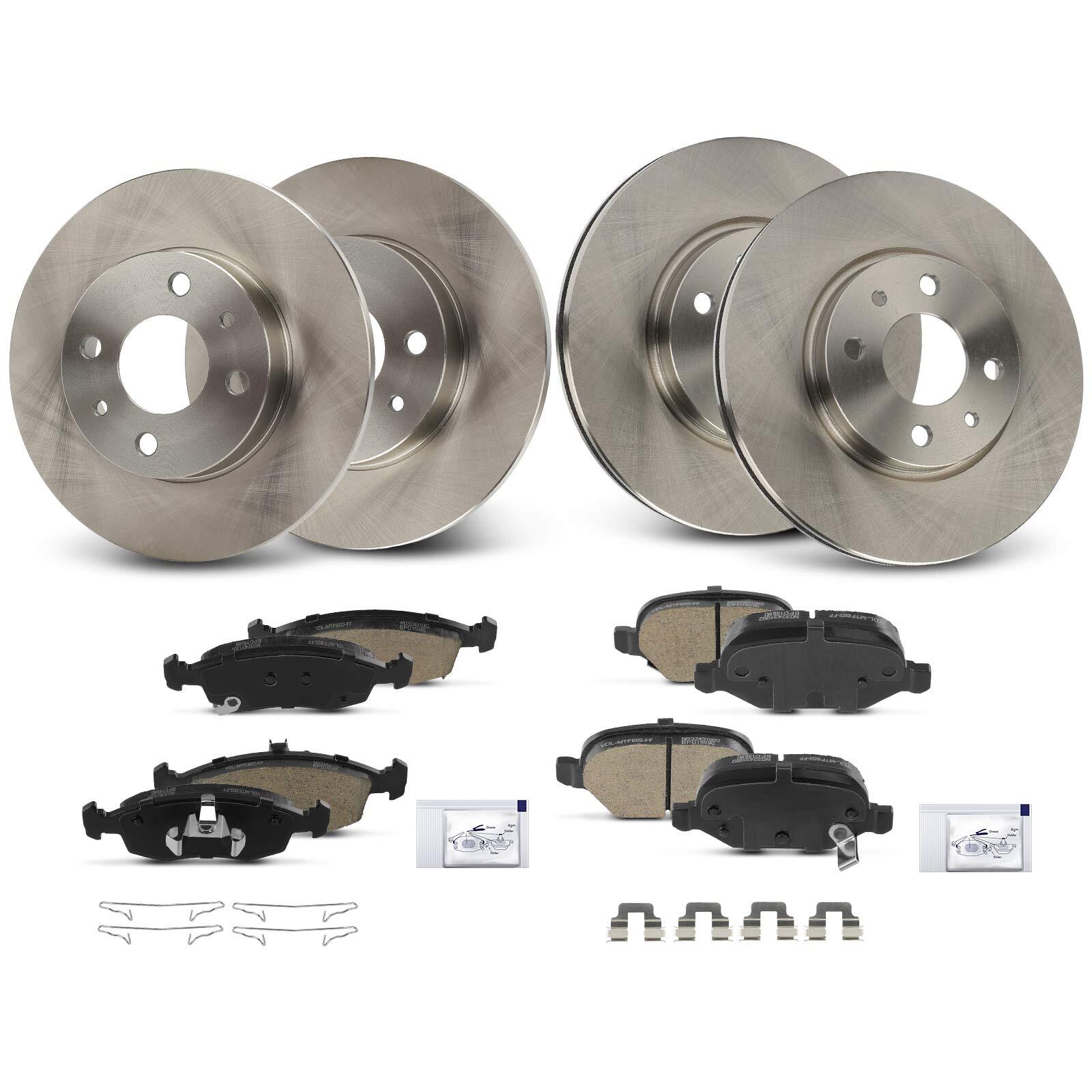Front & Rear Side Disc Brake Rotors & Ceramic Brake Pads for Fiat 500 L4 1.4L