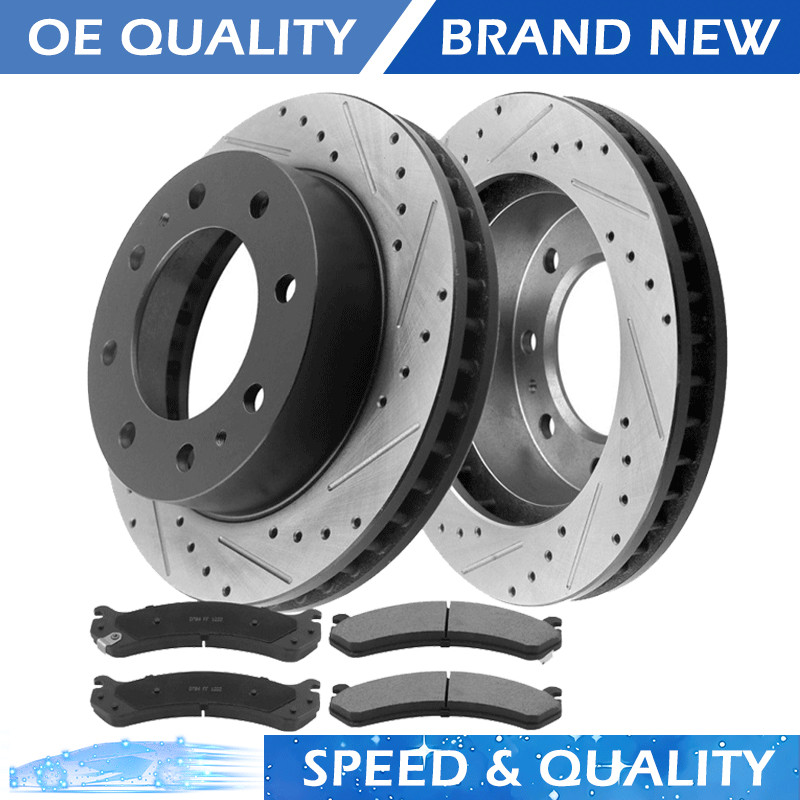 Front Drilled Brake Rotors Ceramic Pads for Chevy Silverado GMC Sierra 2500 HD