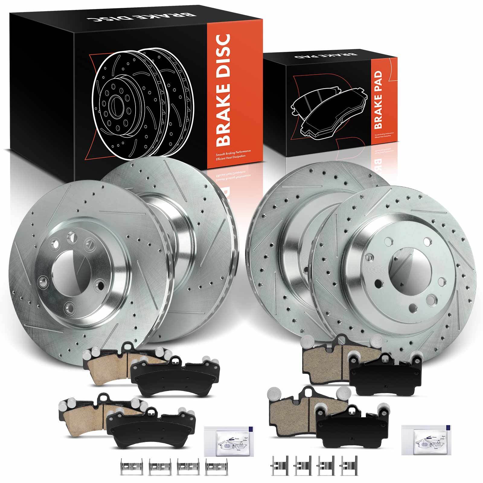 12Pcs Drilled Rotor & Brake Pad for Volkswagen Touareg 2004-2010 Front & Rear