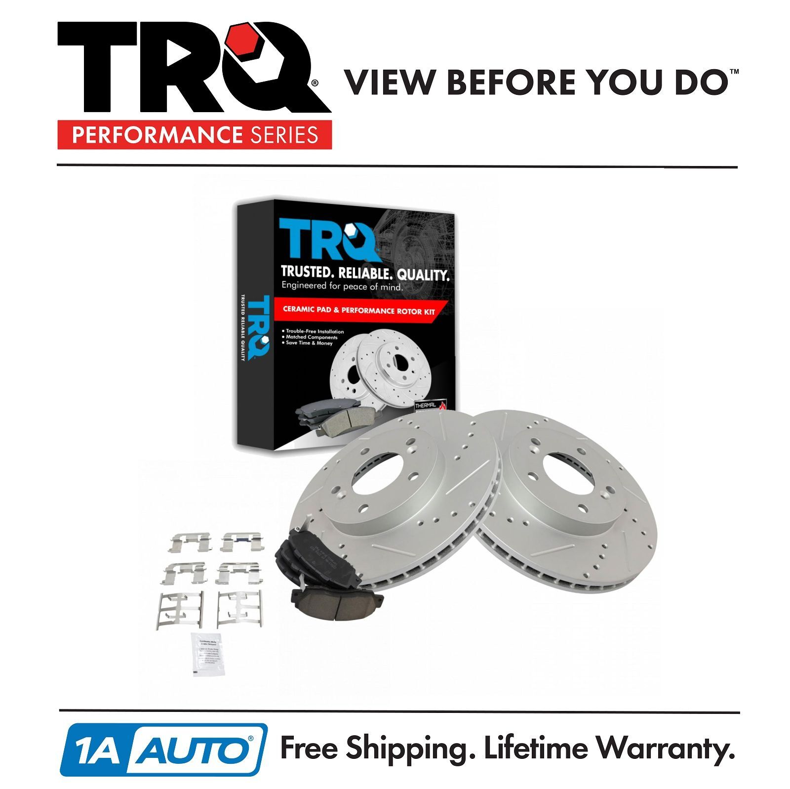 TRQ Front Performance Drilled & Slotted Brake Rotor & Posi Ceramic Pad Kit