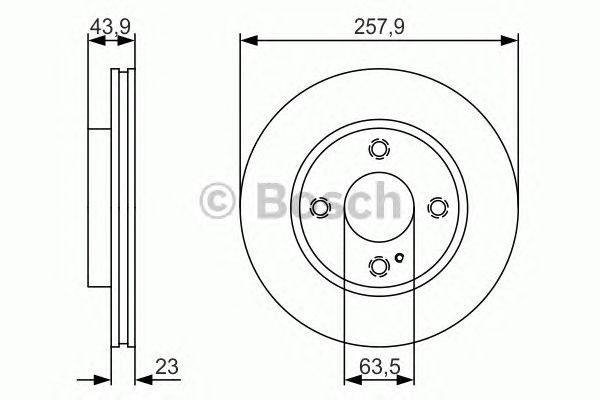 Bosch Brake Disc Front Diameter 257.9mm 63.5mm Vented 23mm 0986479S38