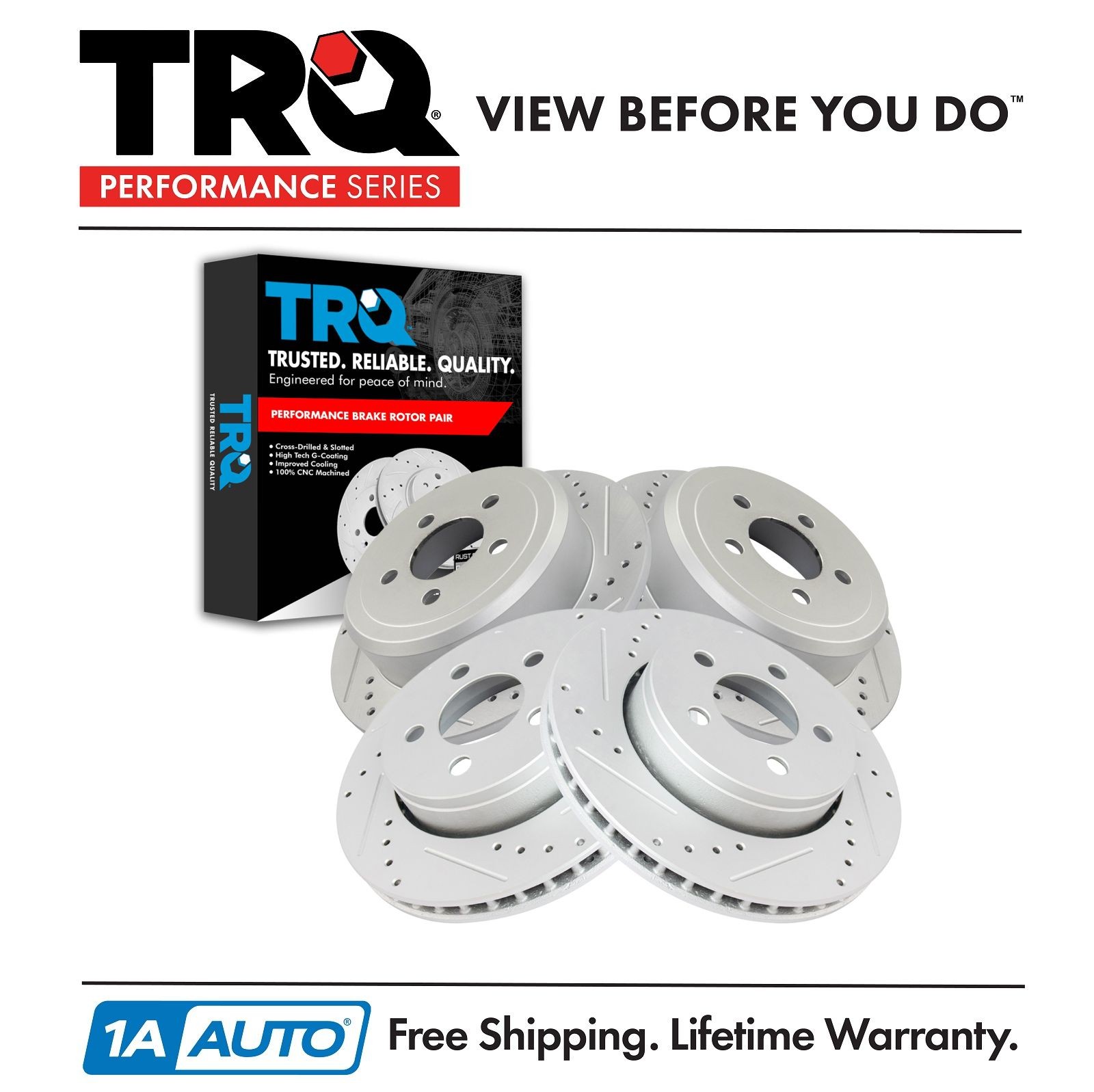 TRQ Front & Rear Performance Brake Rotor Drilled Slotted Zinc Coated Set of 4