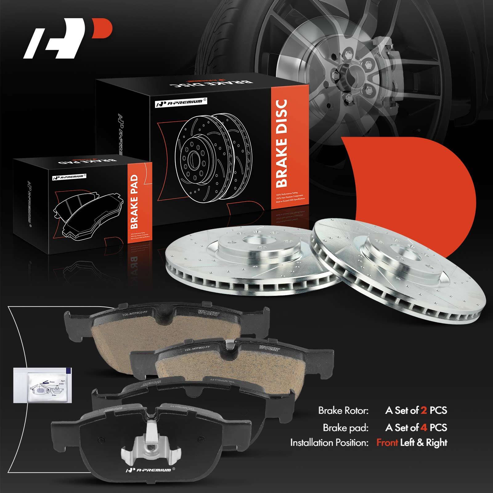A-Premium Front Drilled Brake Rotor & Ceramic Pads for Volvo0 S90 XC40 XC60 XC90