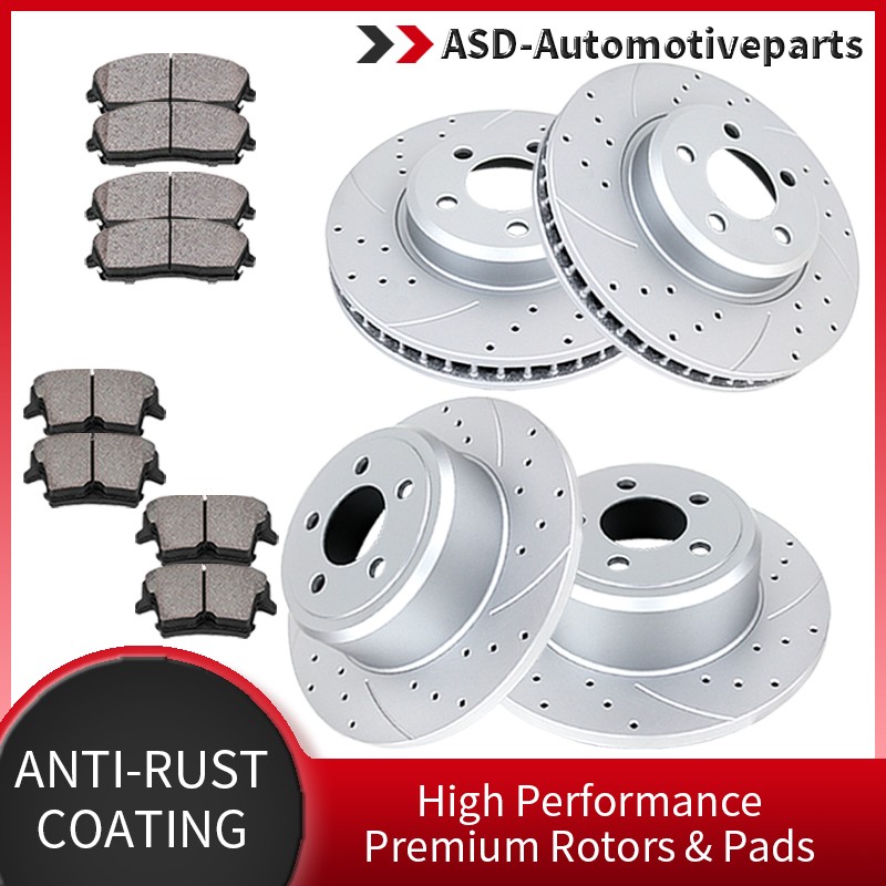 Front Rear Slotted Brake Rotors Pads Fit 2009-2020 Dodge Challenger Charger RWD