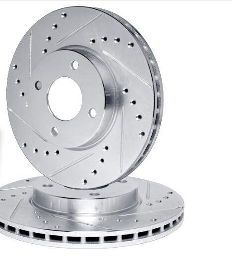Front Disc Brake Rotor Set (Left/Right) – Drilled/Slotted/Silver Zinc Plated