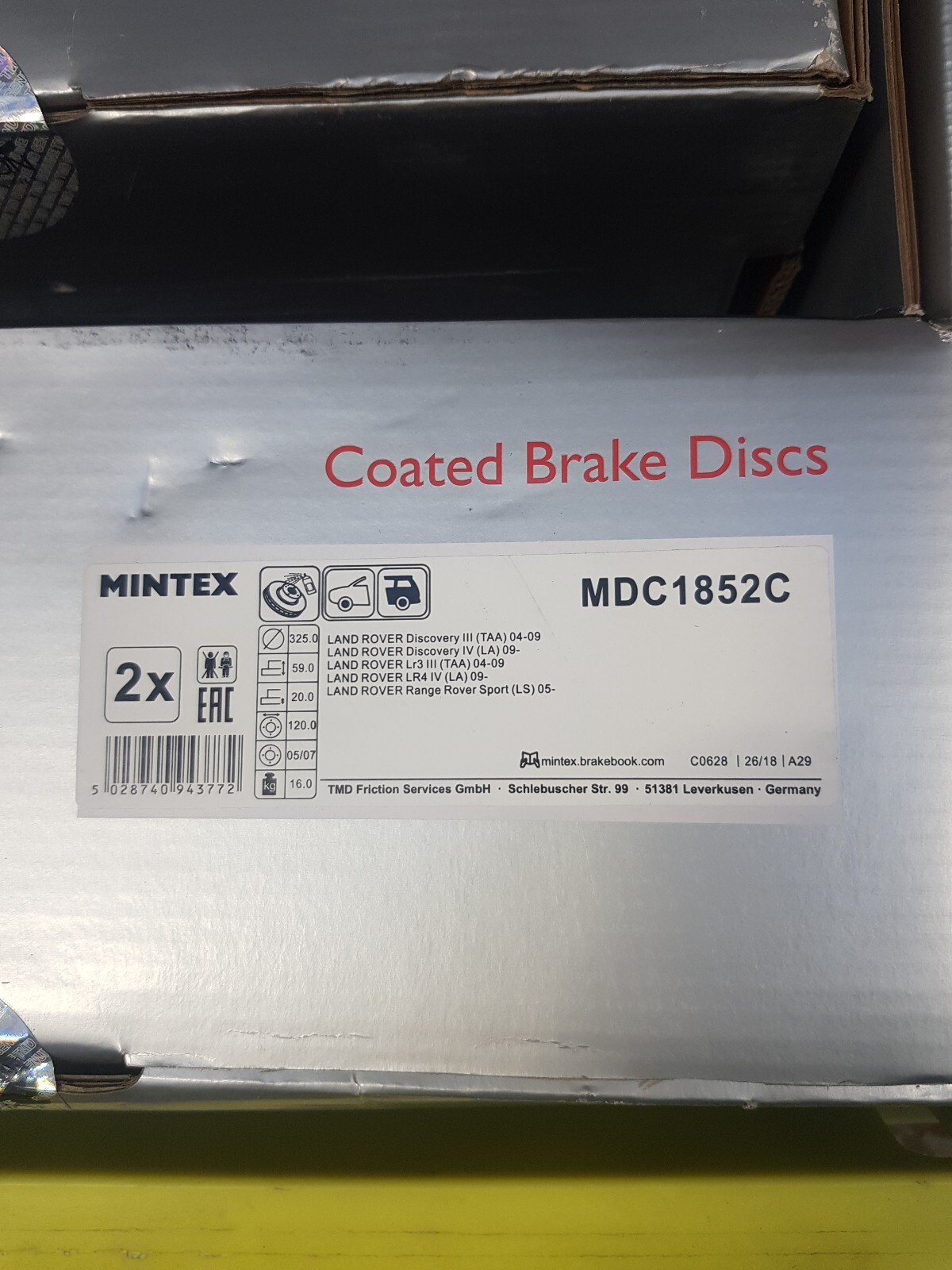 New Mintex 5 Stud Rear Coated Vented Brake Discs Pair – MDC1852C