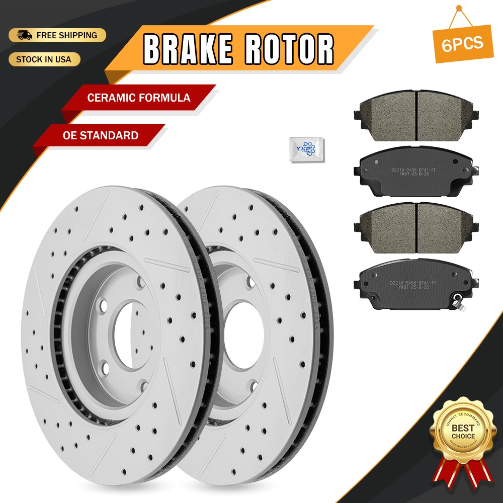 Front Disc Drilled Brake Rotors Ceramic Pads for Mazda 3 AWD 2019-2021 2022 2023