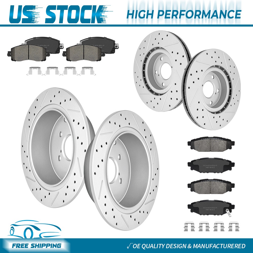 277mm Front & 274mm Rear Drilled Rotors+Brake Pads for 2017-2023 Subaru Impreza
