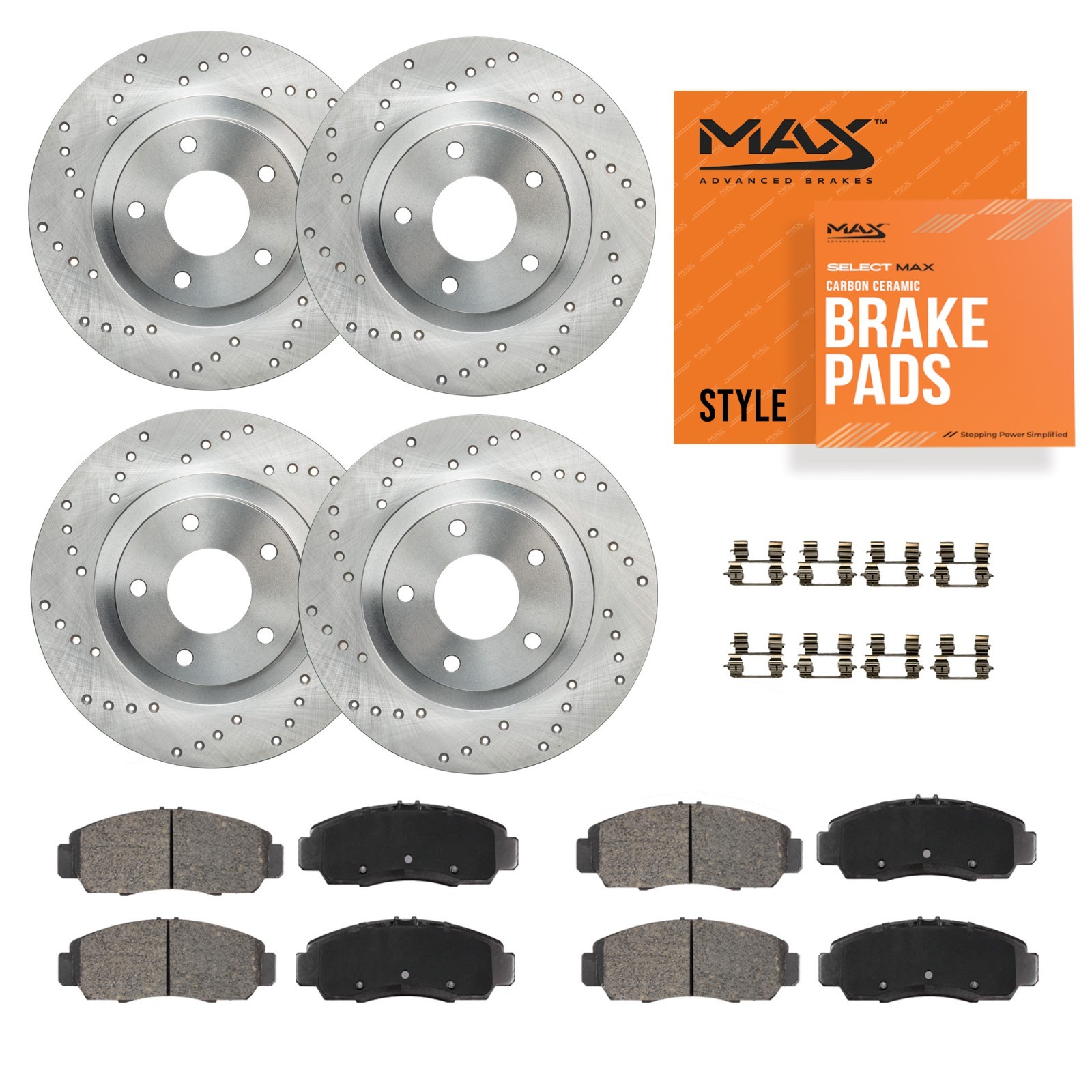 Front & Rear Drilled Brake Rotors + Pads for 2011 Jeep Grand Cherokee